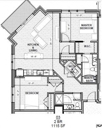 Two Bedroom 1115 SF