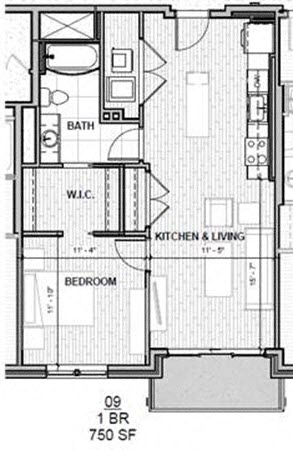 One Bedroom 750 SF