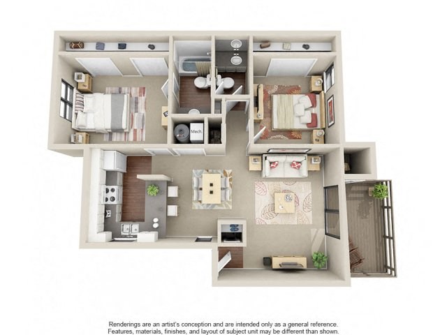 2 Bed 2 Bath Floor Plan