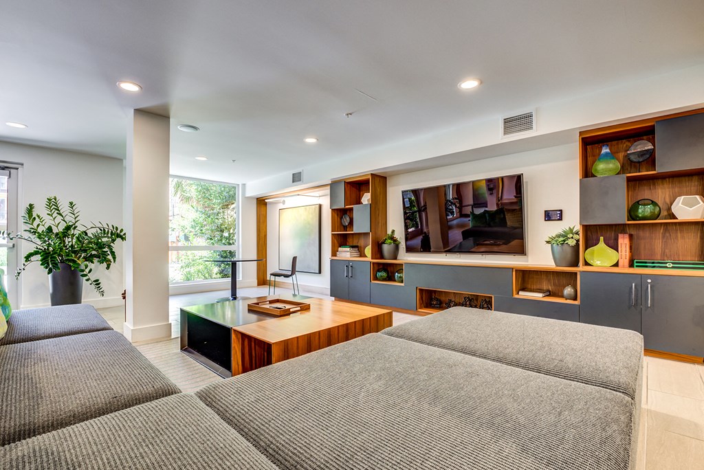 a living room with a couch and a coffee table