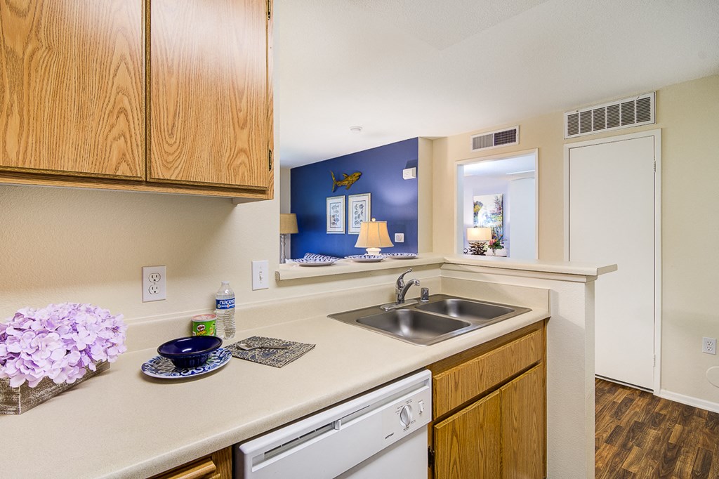 the preserve at ballantyne commons apartment kitchen with sink and dishwasher