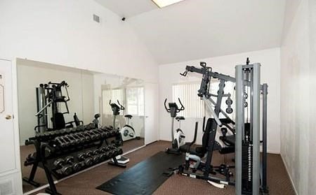 a gym with a lot of exercise equipment in it