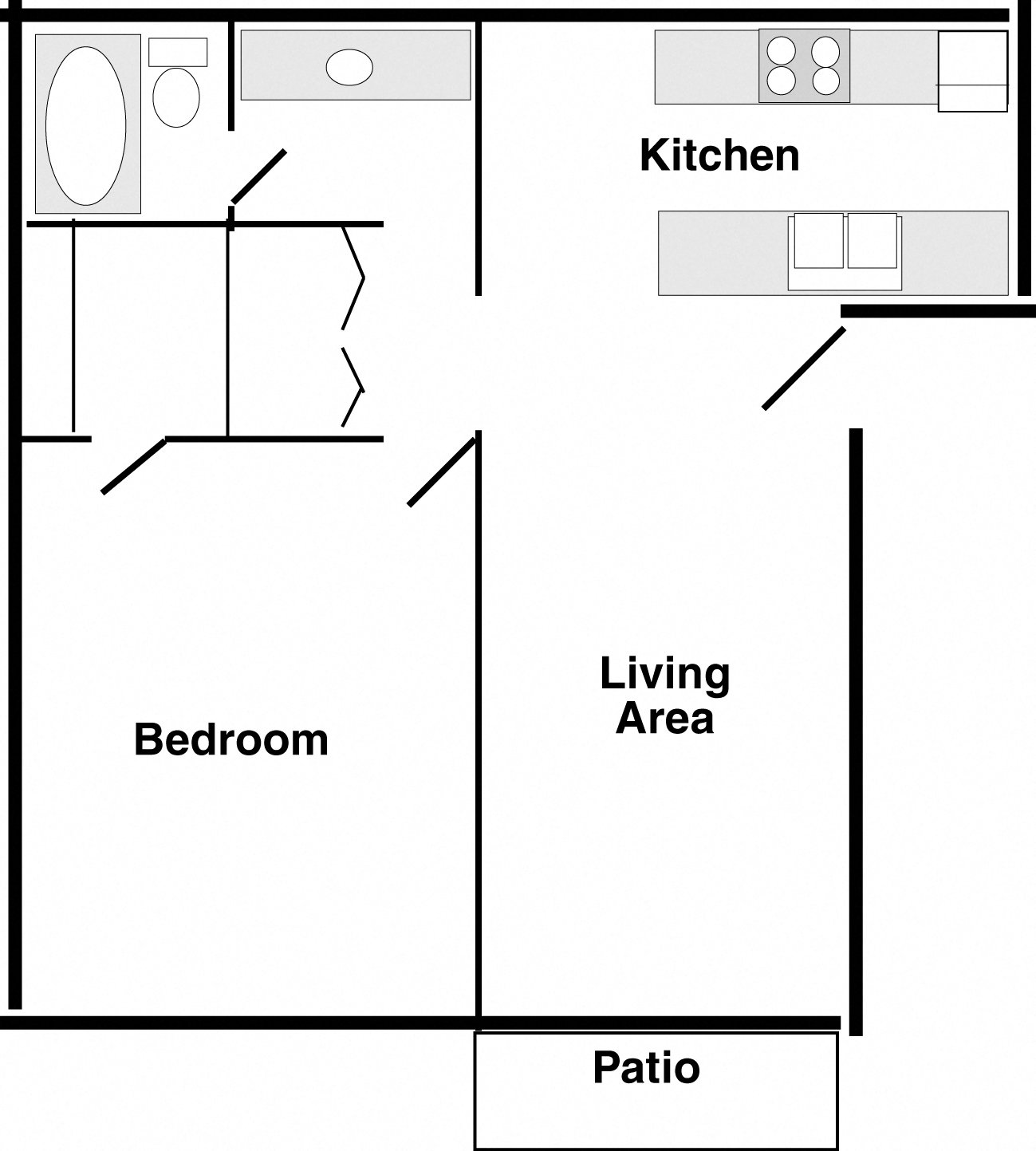 One bedroom, 1 bath