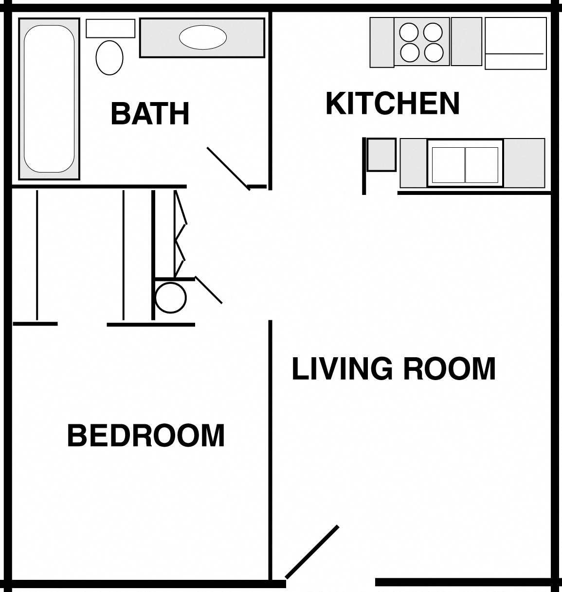 1 bedroom, 1 bath