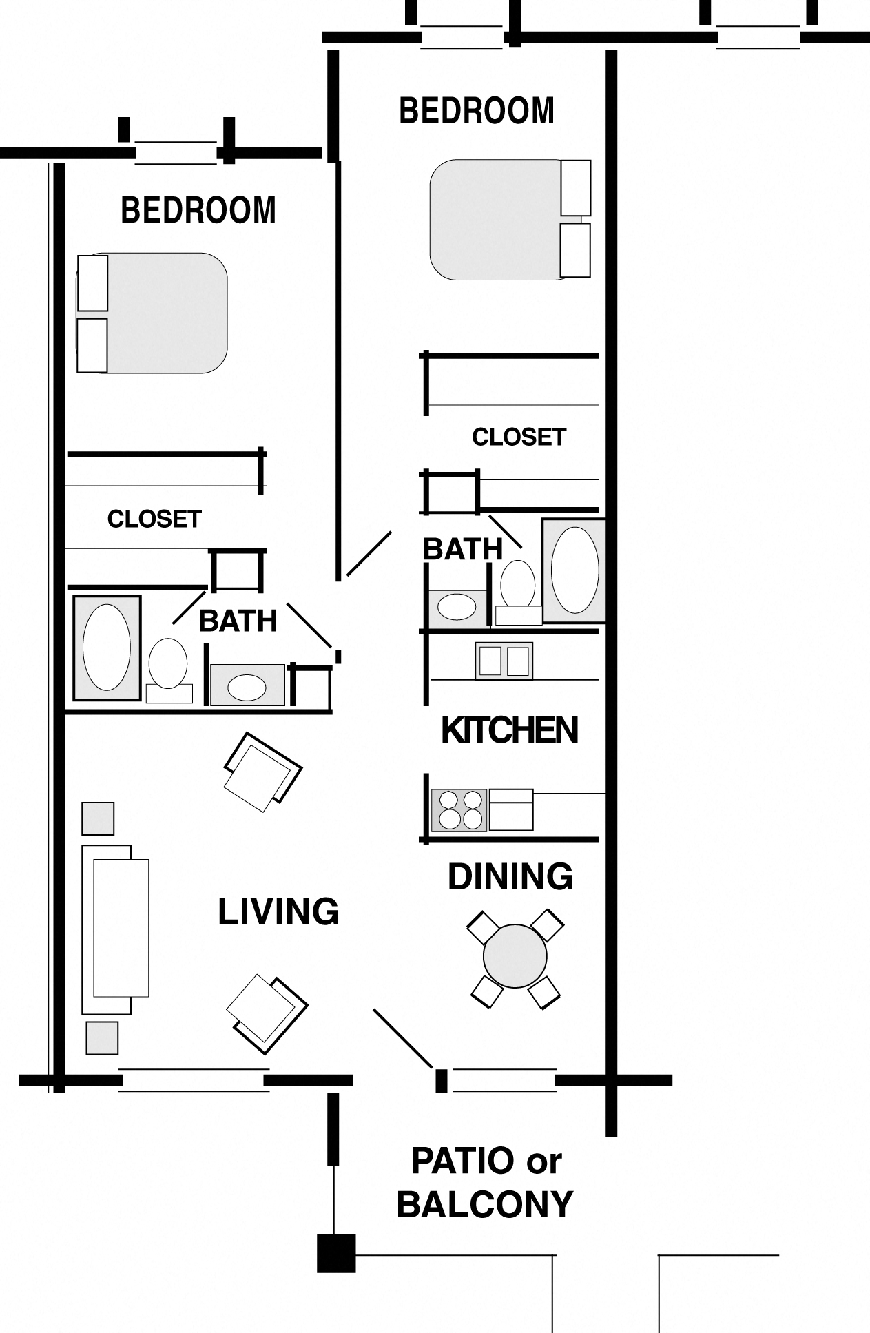 2 bedroom, 2 bath
