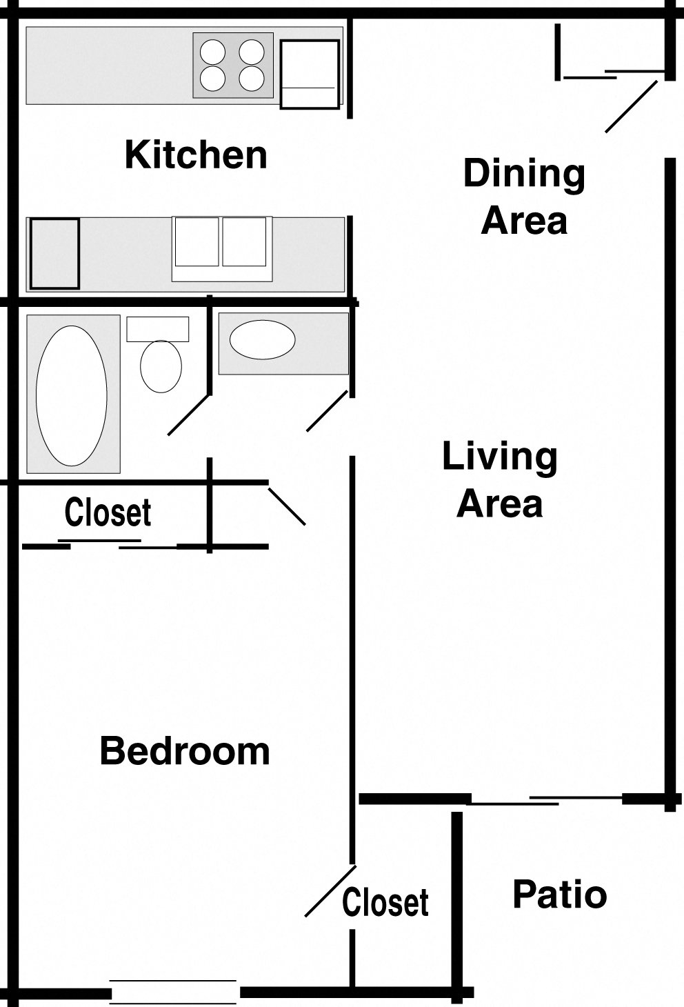 1 bedroom, 1 bath
