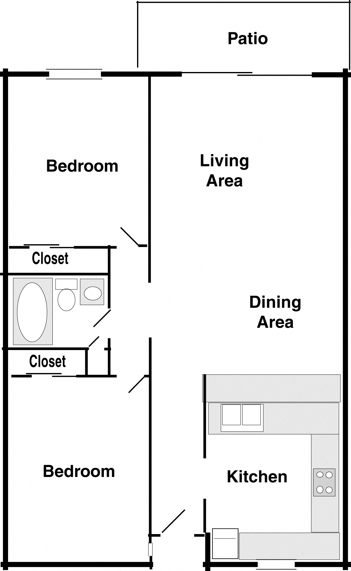 2 bedroom, 1 bath