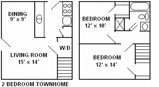 2 bedroom, 1 Bath Townhome