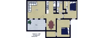 2 Bedroom, 1 Bath