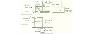 3 Bedroom Floor Plan at Costa Mesa Family Village, Costa Mesa, California