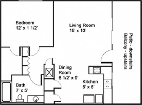 1 Bed1 Bath Floor Plan at Redlands Park Apts, Redlands, CA