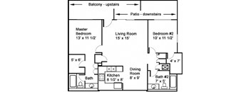 2 Bed 2 Bath Floor Plan at Redlands Park Apts, Redlands, California