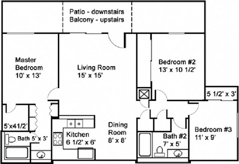 3 Bed 2 Bath Floor Plan at Redlands Park Apts, California