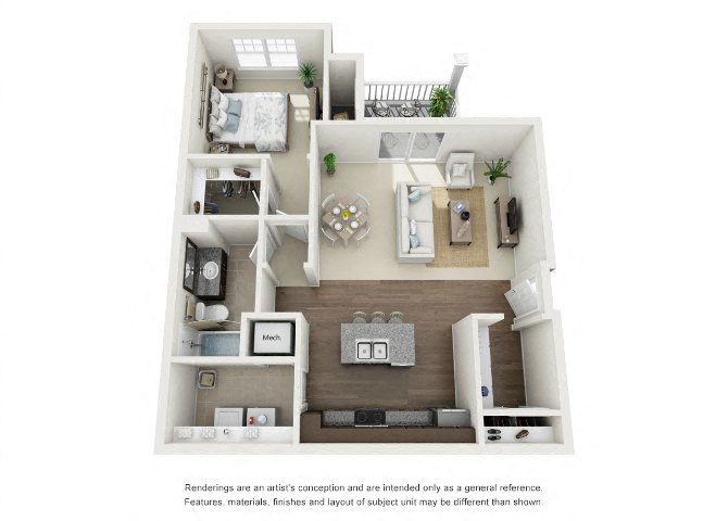 One bedroom floor plan at The Choices at Holland Windsor In Norfolk Va