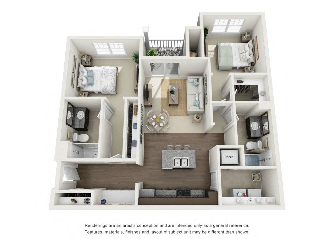 Two bedroom floor plan of  apartments in Virginia Beach, VA