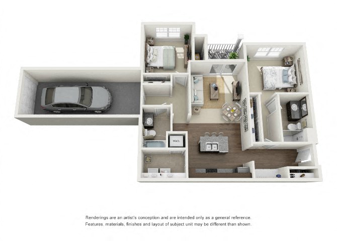two bedroom floor plan of Apartment with garage in Virginia Beach VA