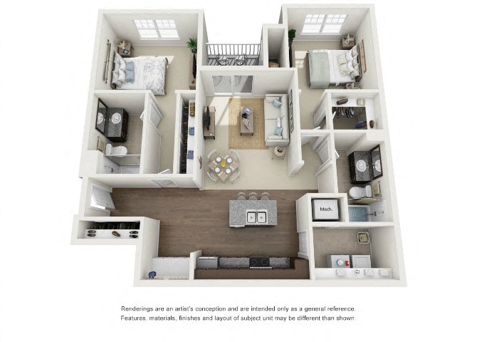 Two bedroom floor plan at The Choices at Holland Windsor Apartments