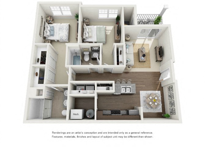 Two bedroom floor plan of Apartments in Virginia Beach