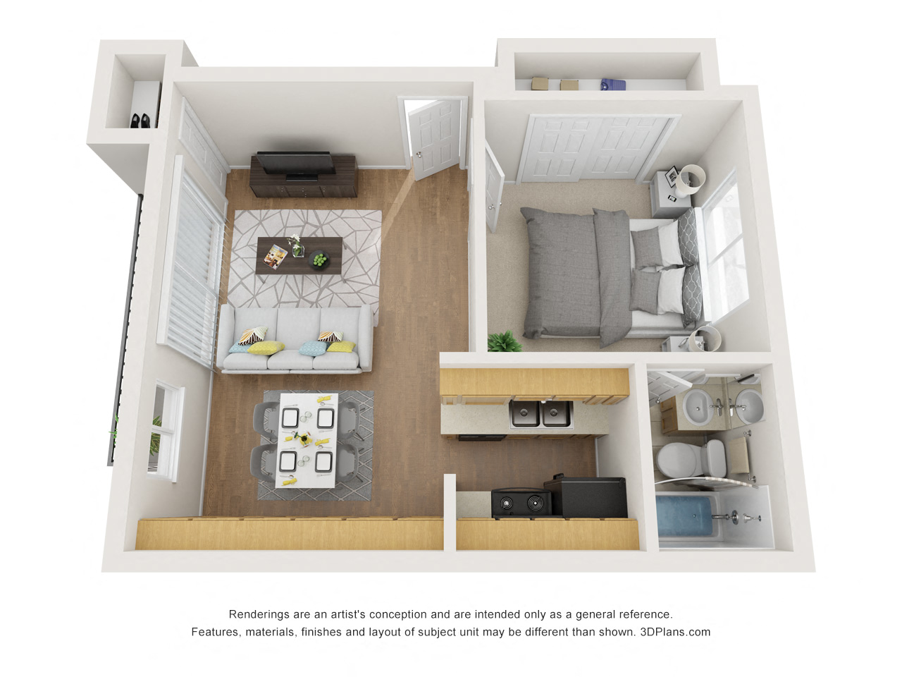 1 bed 1 bath Floor Plan E 414 Sq.Ft. at Superior Place, Northridge