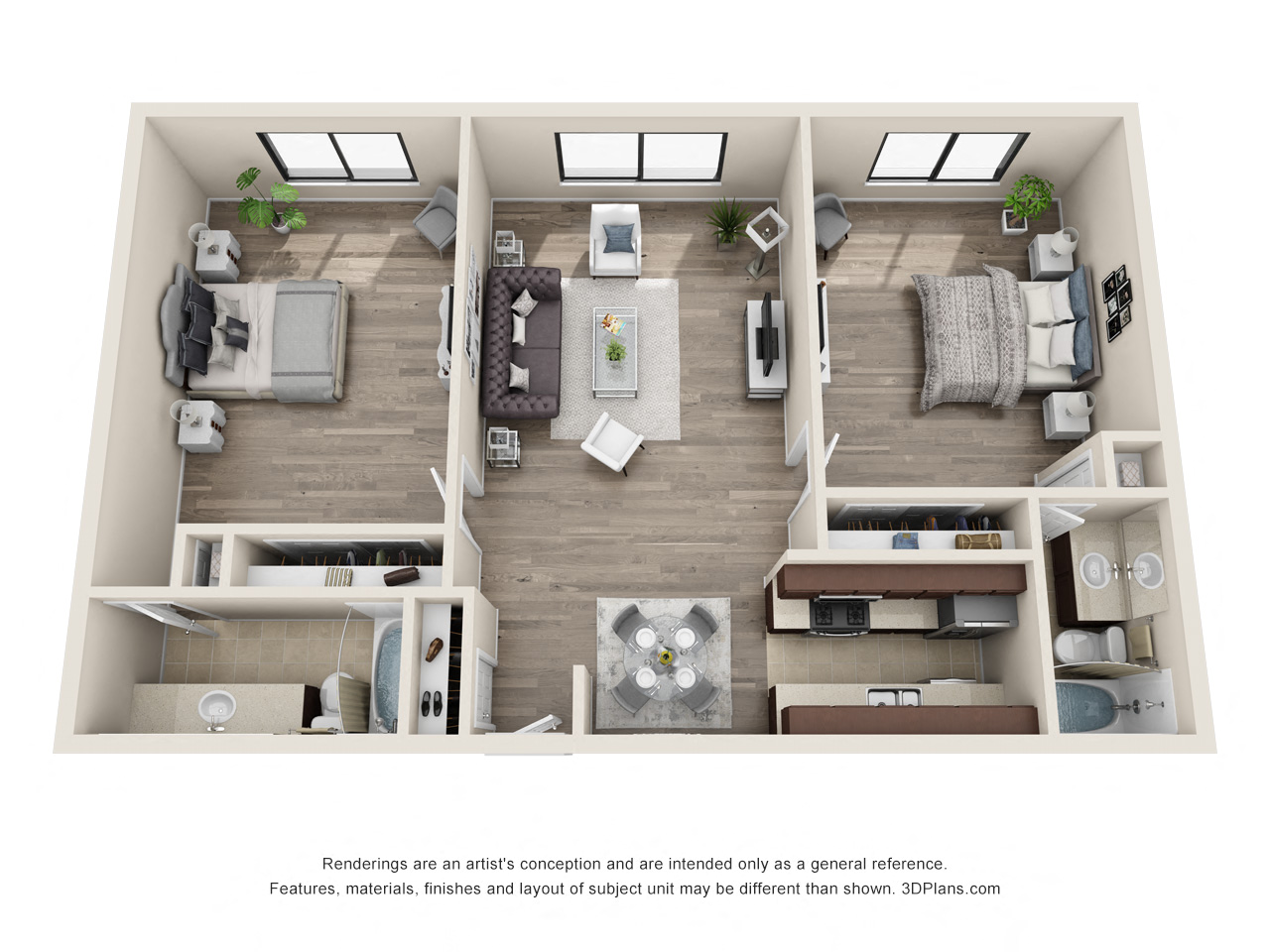 2 Bedroom Floor Plan at Canby Court, Northridge, CA, 91325
