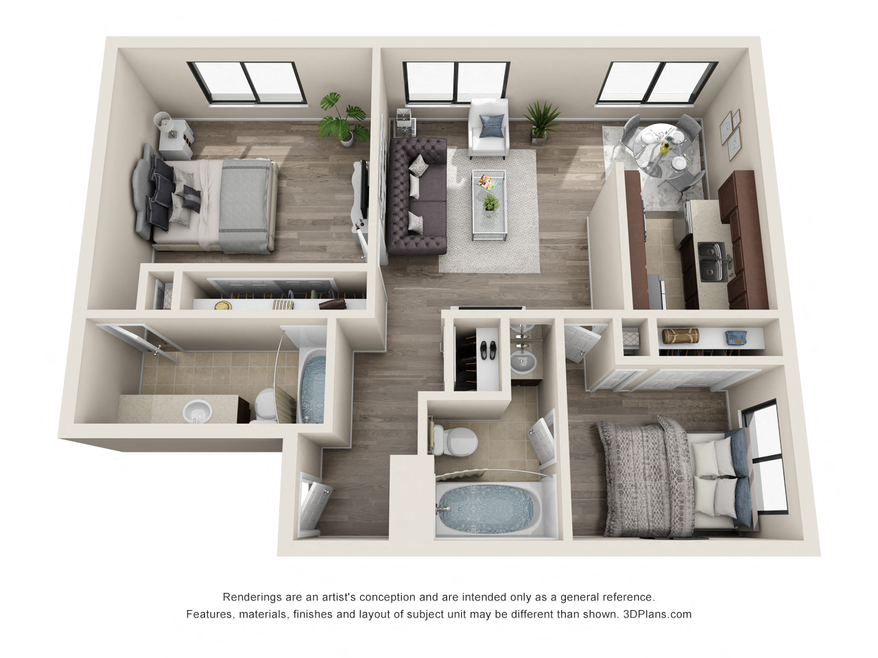 2 Bedroom 2 Bath Floor Plan at Canby Court, Northridge, CA