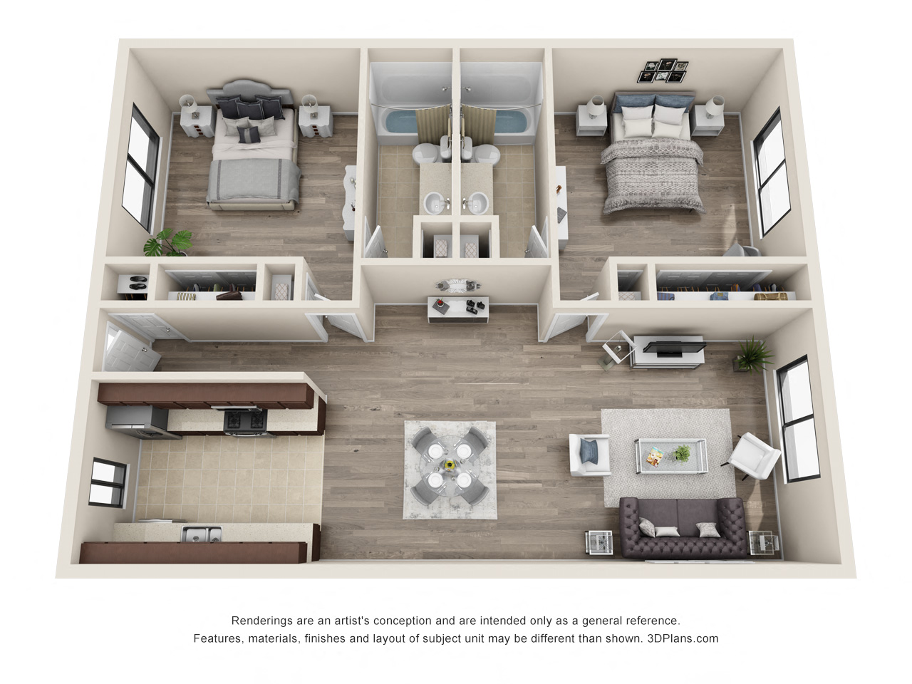2 Bed Floor Plan at Canby Court, Northridge, 91325