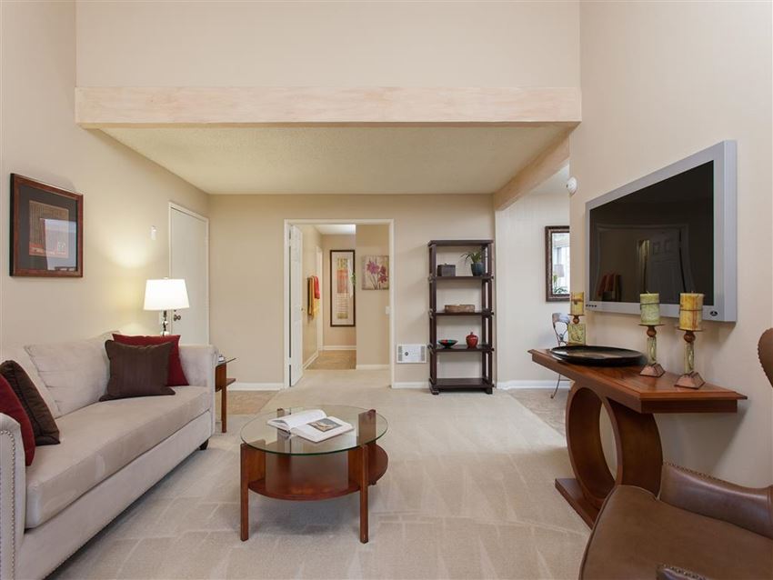 a living room with a couch and a television