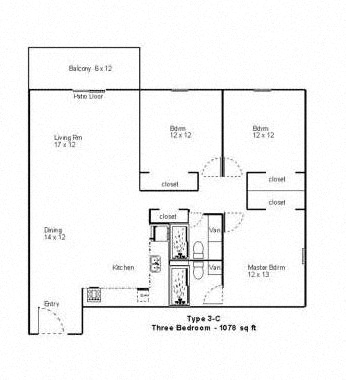 Three Bedroom Two Bath - 1078 Sq.Ft