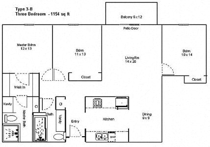 Three Bedroom Two Bath - 1154 Sq.Ft.