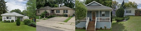 two pictures of a house and a house with a porch