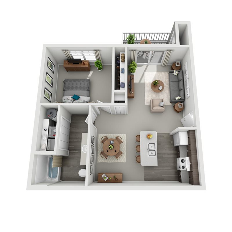 Alder One Bedroom One Bath 3D Floorplan 3D floorplan for Alder one bedroom one bath