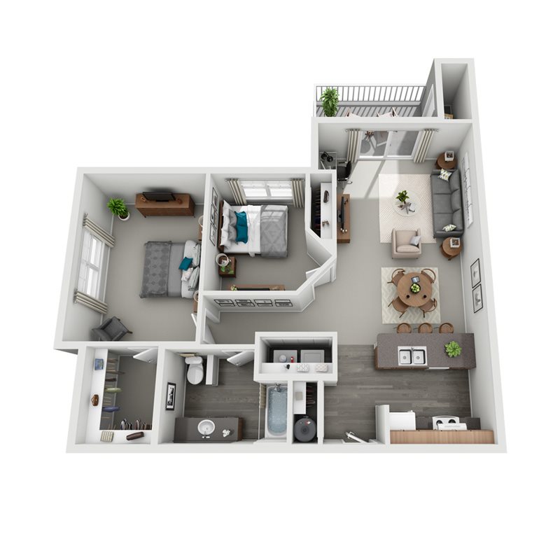 Cedar two bedroom one bath 3D floorplan 3D floorplan for Cedar two bedroom one bath