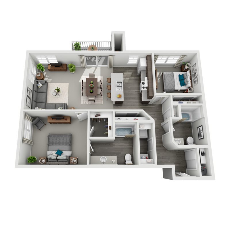 Two bedroom two bath Sitka 3D Floorplan 3D floorplan for Sitka two bedroom two bath