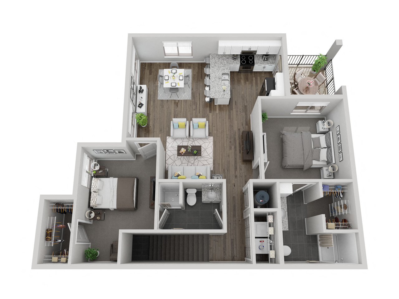 Everglades two bedroom 3D floor plan at The Villas at Mahoney Park