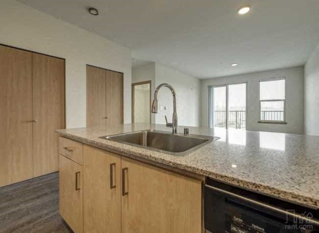 a kitchen with a sink and a counter top