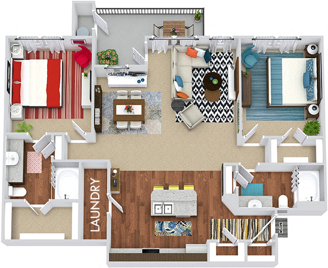 Pennybacker 3D 2 bedroom apartment. Kitchen with island open to living & dining rooms. Large pantry. 2 full bathrooms. Walk-in closet in both bedrooms. Patio/balcony.