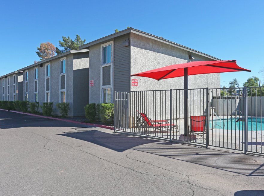our apartments are equipped with a swimming pool and umbrellas
