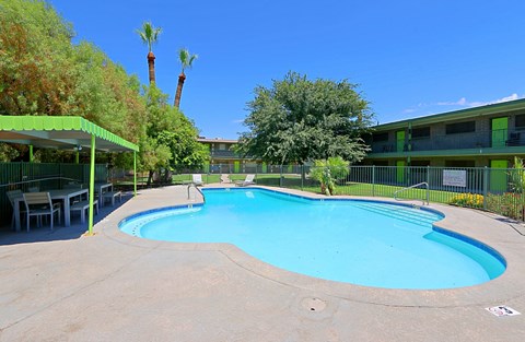 the swimming pool at our apartments in palm springs