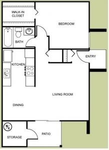 The Dakota - 1 Bedroom, 1 Bath Floor Plan 1