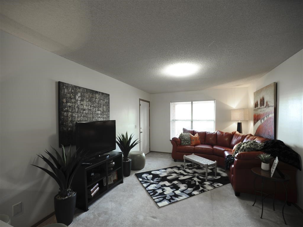 a living room with a couch and a tv