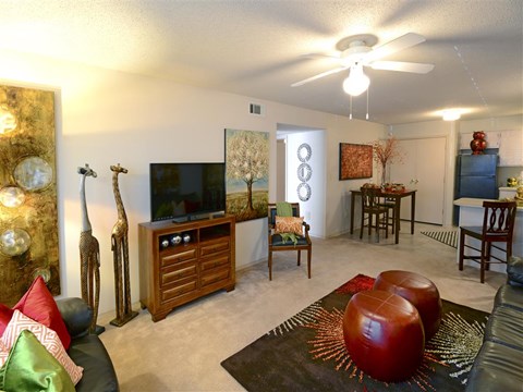 a living room with a couch and a tv