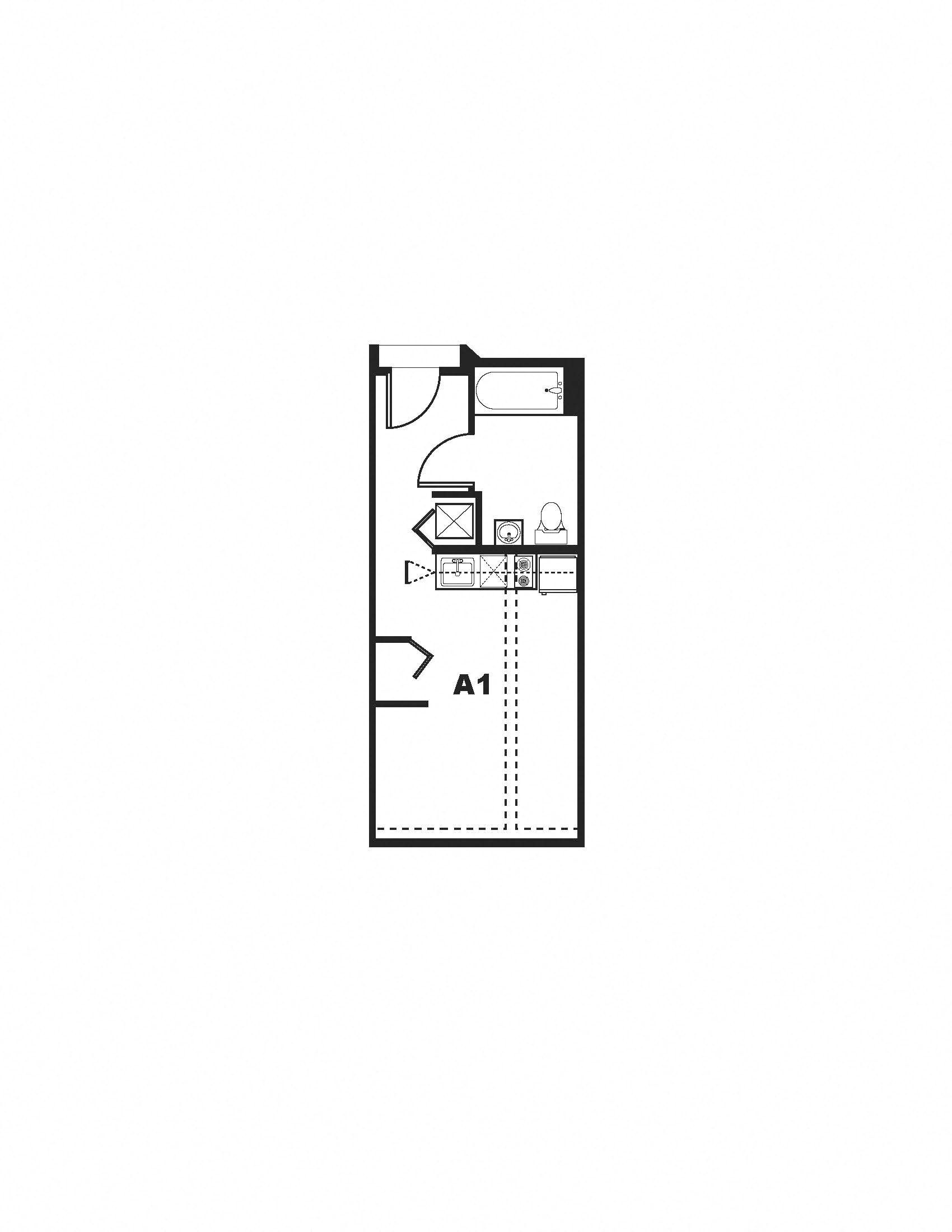 A1 Floor Plan at One Santa Fe Residential, California, 90012