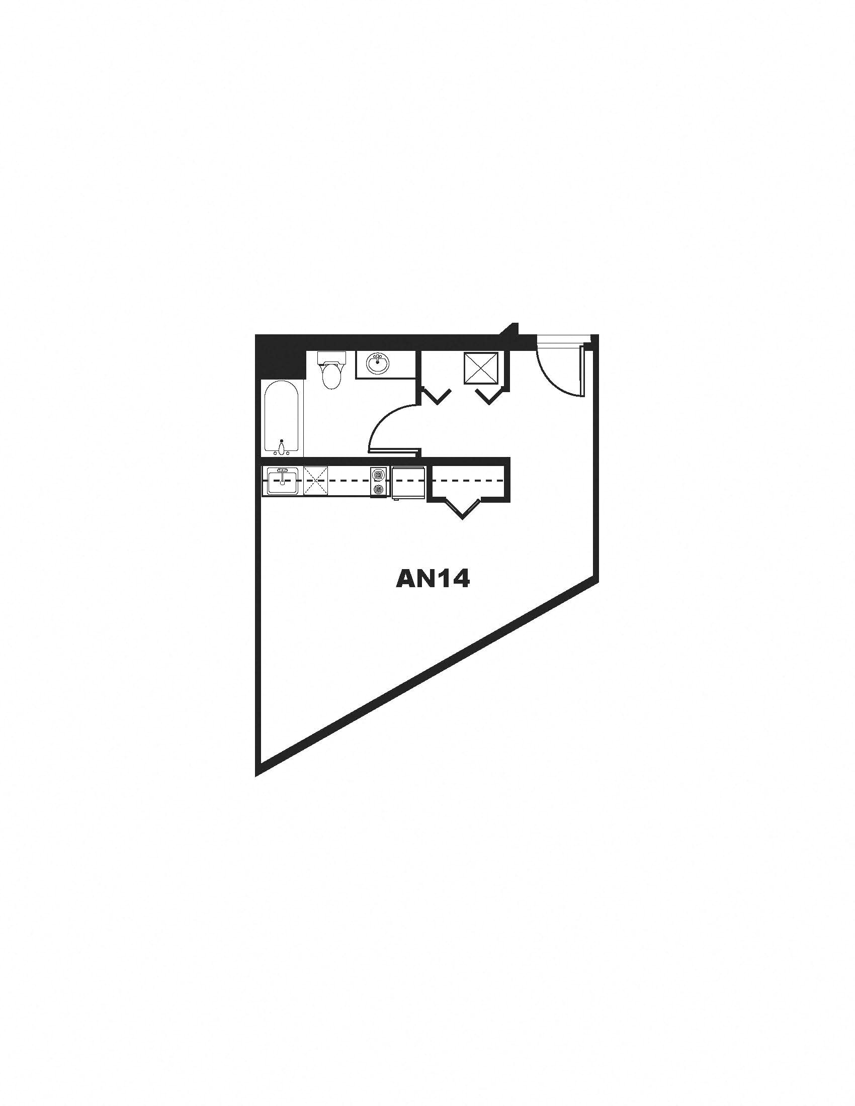 AN14 Floor Plan at One Santa Fe Residential, Los Angeles, CA, 90012