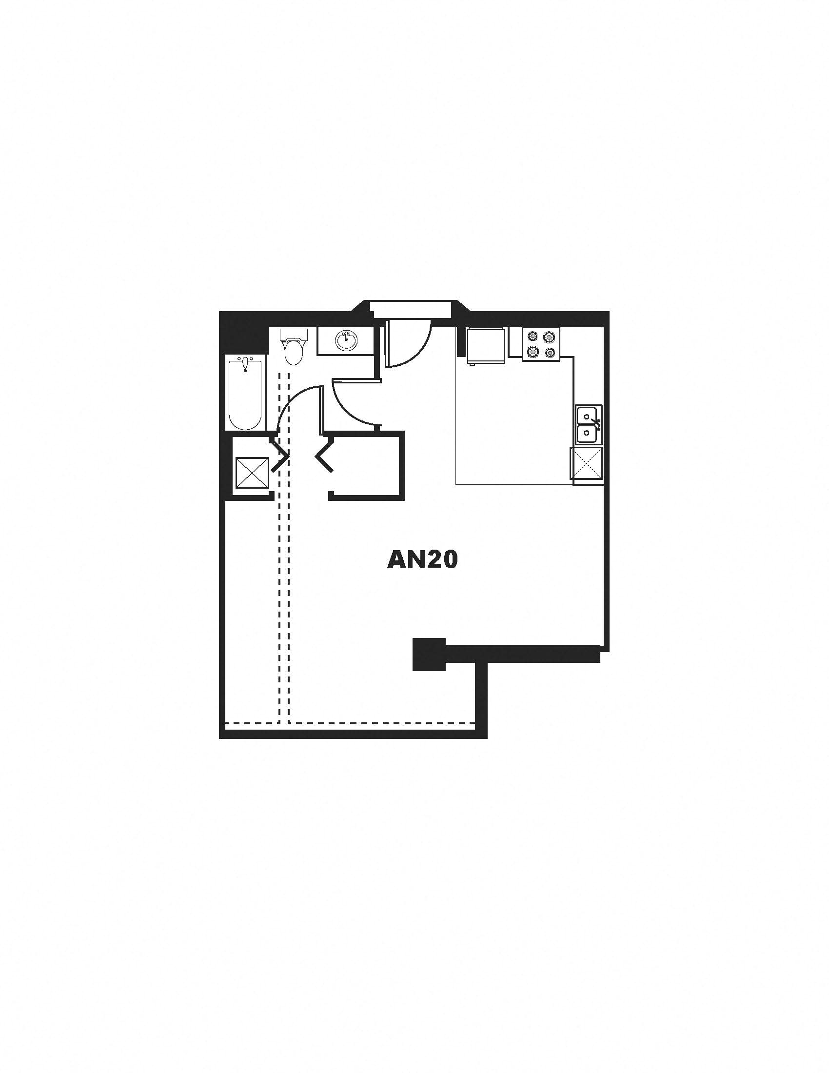 AN20 Floor Plan at One Santa Fe Residential, Los Angeles, 90012