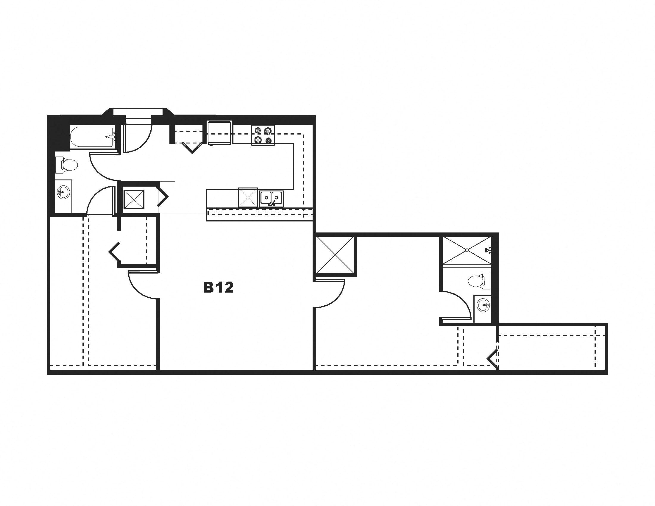 B12 Floor Plan at One Santa Fe Residential, Los Angeles, California