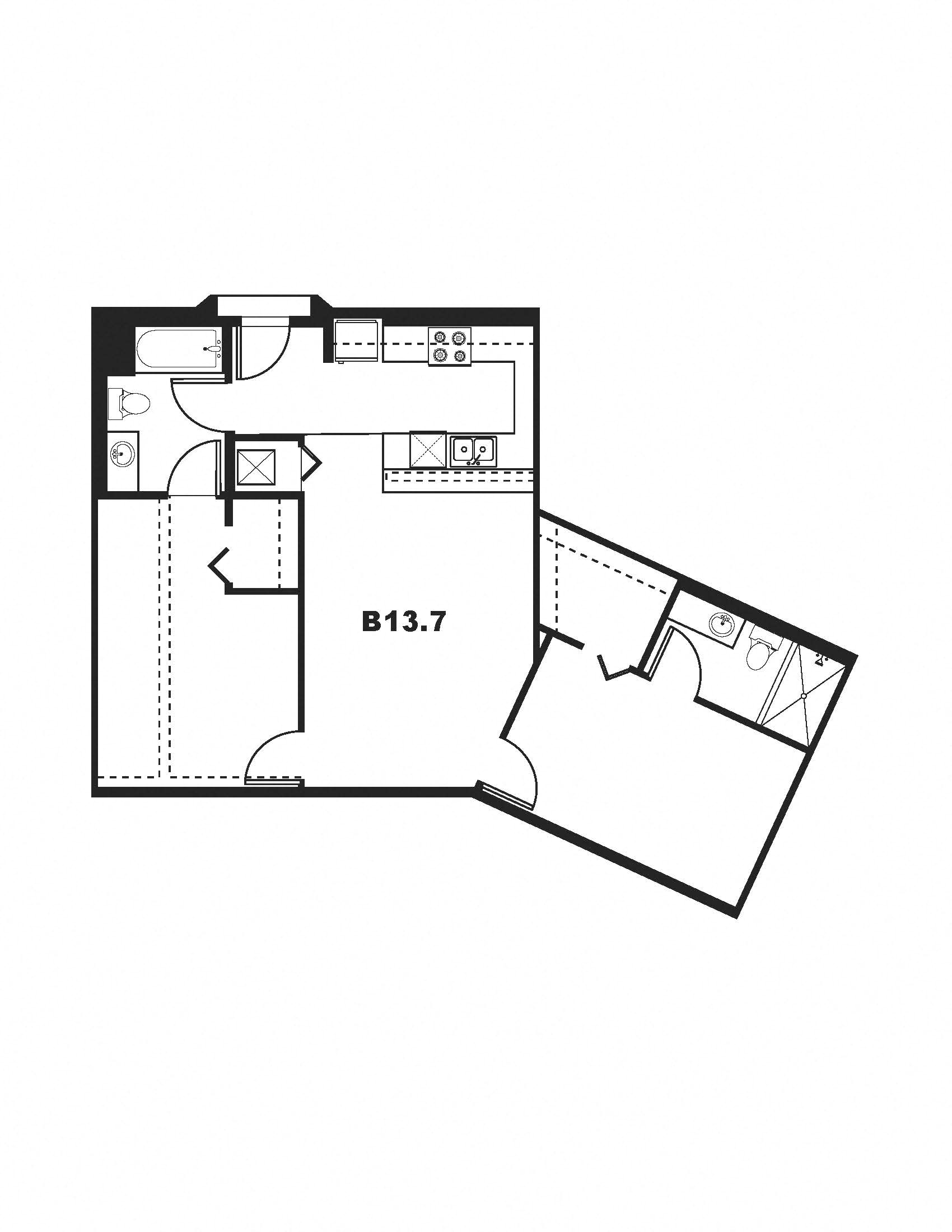 B13.7 Floor Plan at One Santa Fe Residential, California, 90012