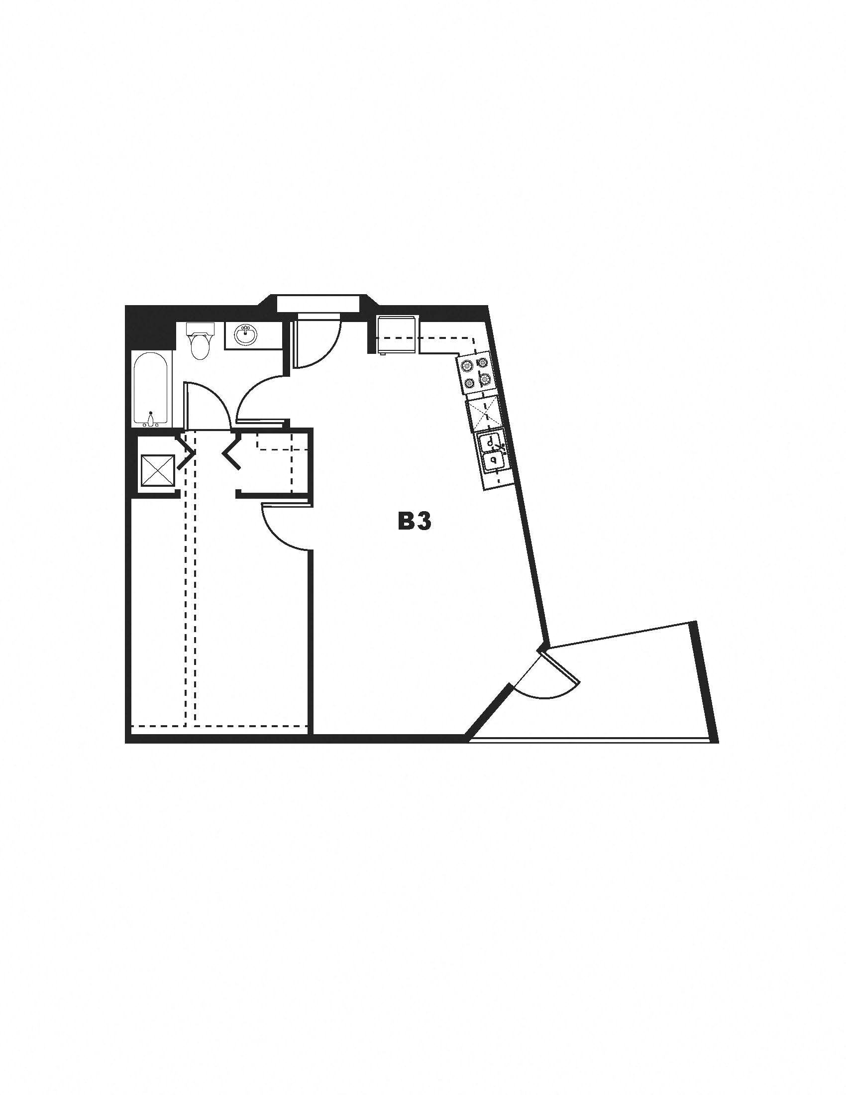 B3 Floor Plan at One Santa Fe Residential, Los Angeles, California