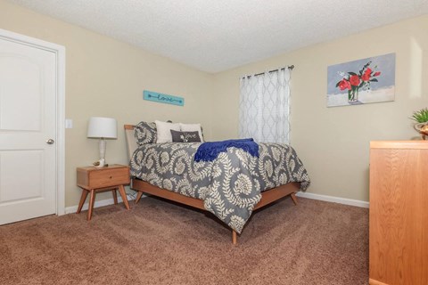 a bedroom with a bed and a dresser