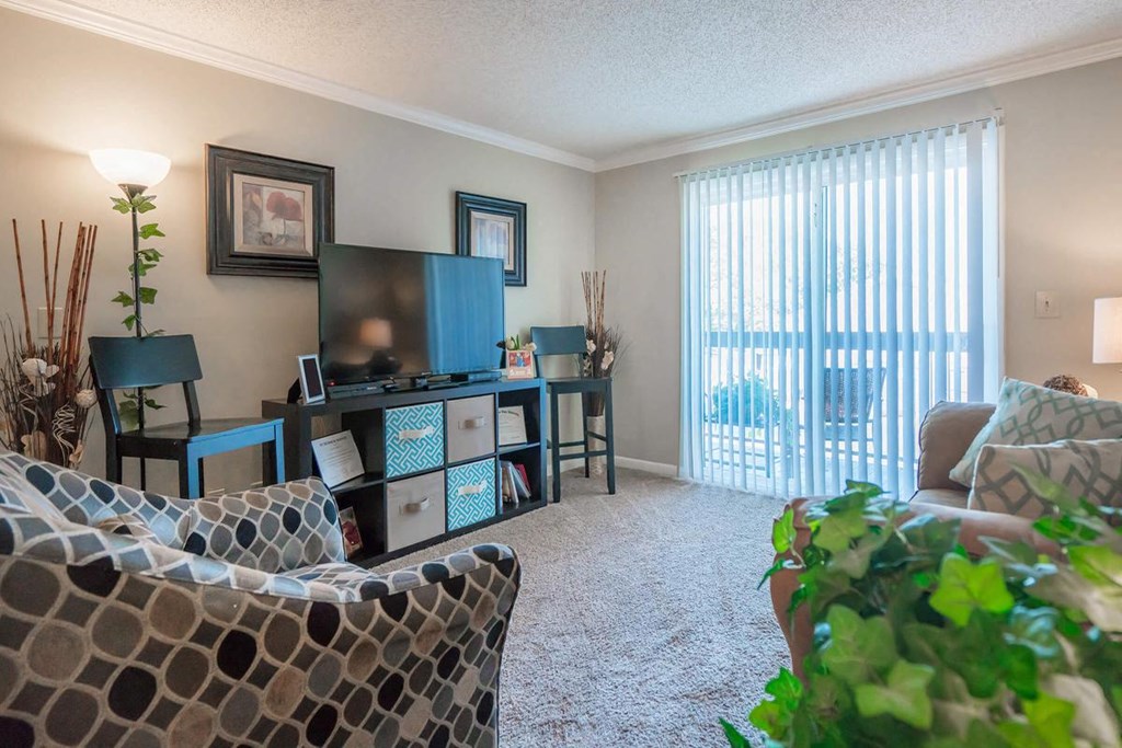 a living room with a couch and a tv