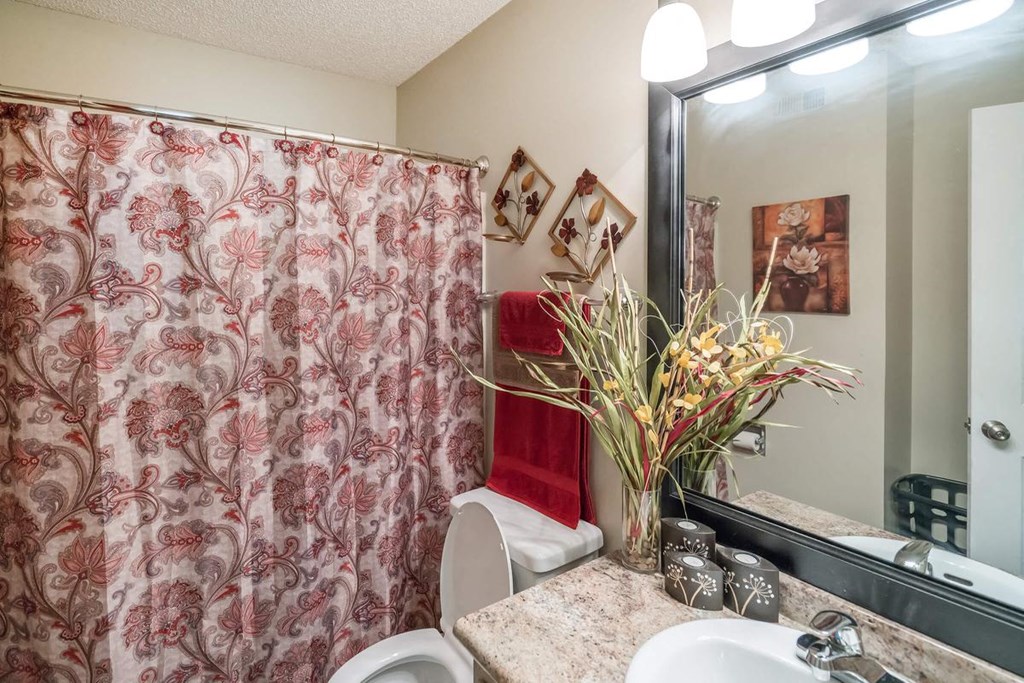 a bathroom with a shower and a toilet and a sink
